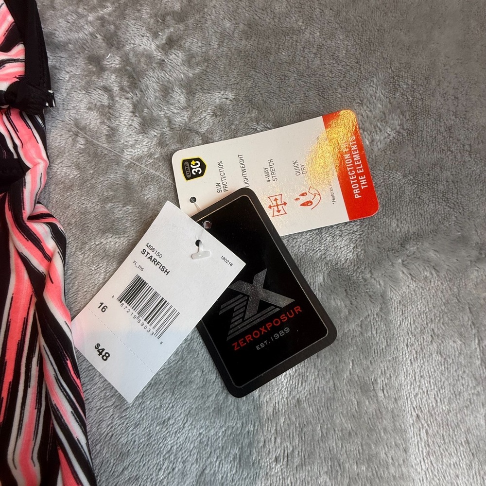 NWT ZeroXposur Starfish Tankini Top Size 16 Pink Black Striped Swim Top UPF 30+ - Picture 10 of 14